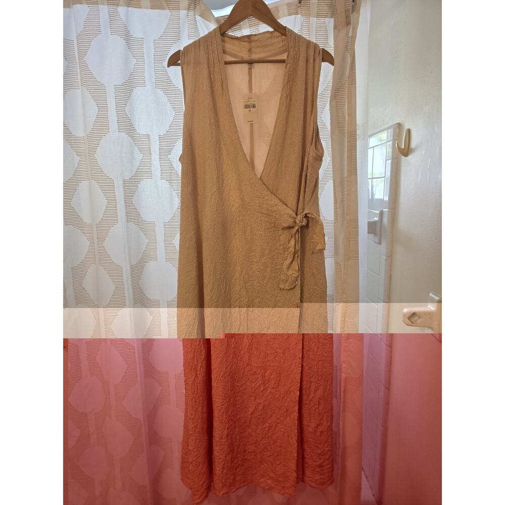 J. Jill 100% Silk Sleeveless Cremebrulee Crepe Wrap Midi Dress Size XL
